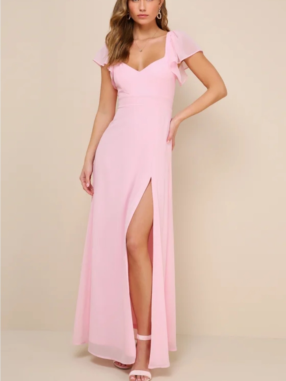 Lulus Simply Delightful Pink Tie-Back Flutter Sleeve Maxi Dress